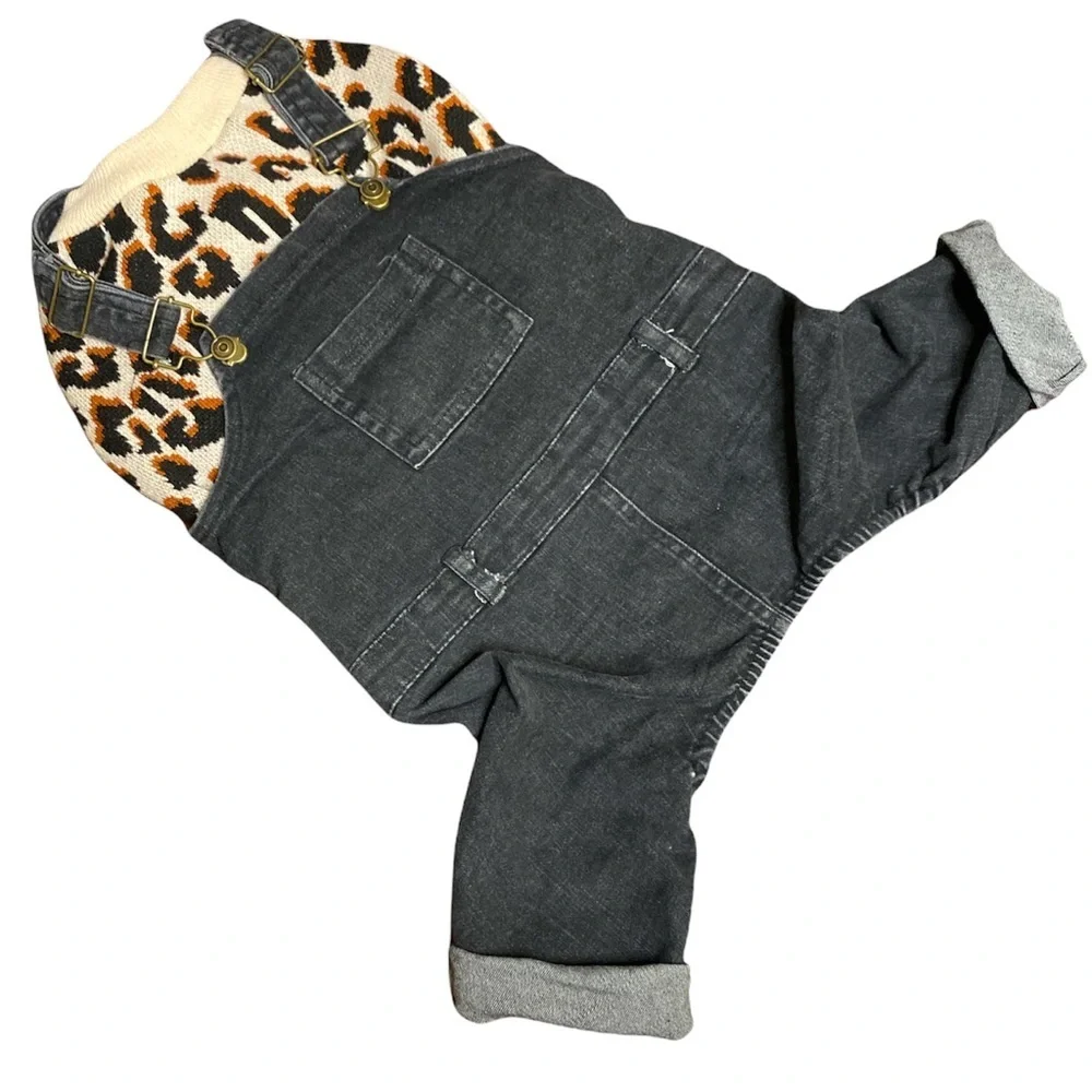 Doggy Stretch Denim Overalls with Leopard Sweater